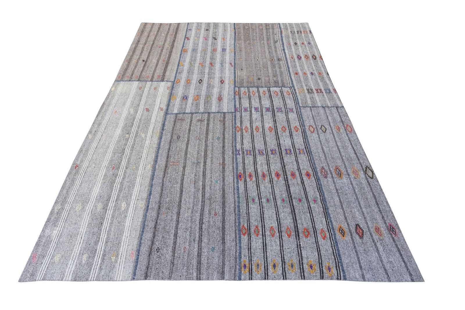11.2x16.3 Ft Vintage Gray Kilim. Handwoven Cotton & Goat Hair, Oversize Rug photo furniture