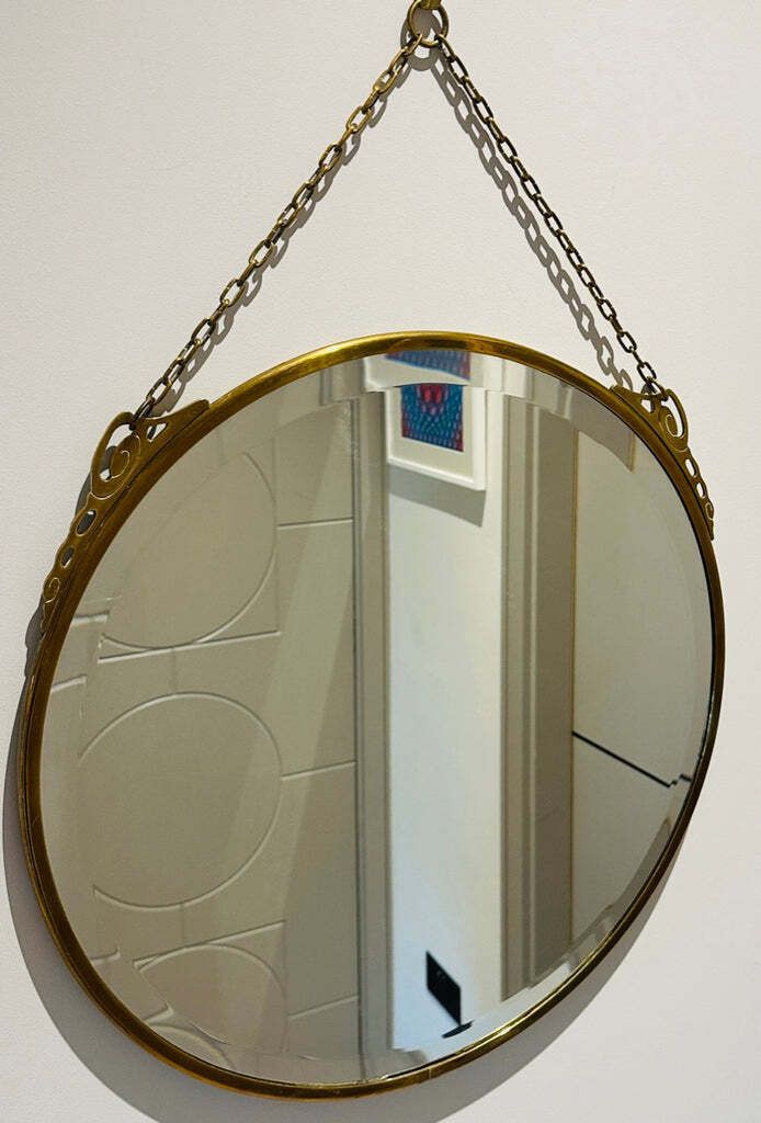 photo for sale Art Nouveau Arts & Crafts Style Bevelled Glass Rose Gold Brass Wall Mirror