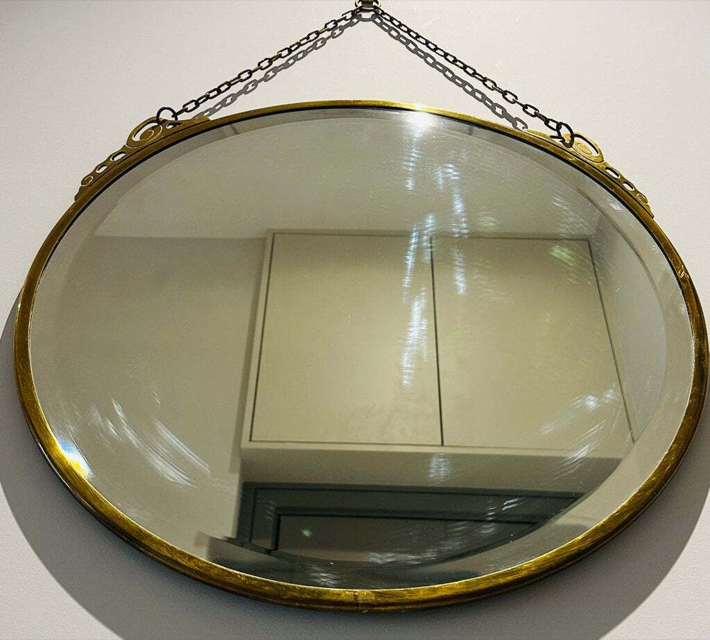 445.0 Art Nouveau Arts & Crafts Style Bevelled Glass Rose Gold Brass Wall Mirror photo
