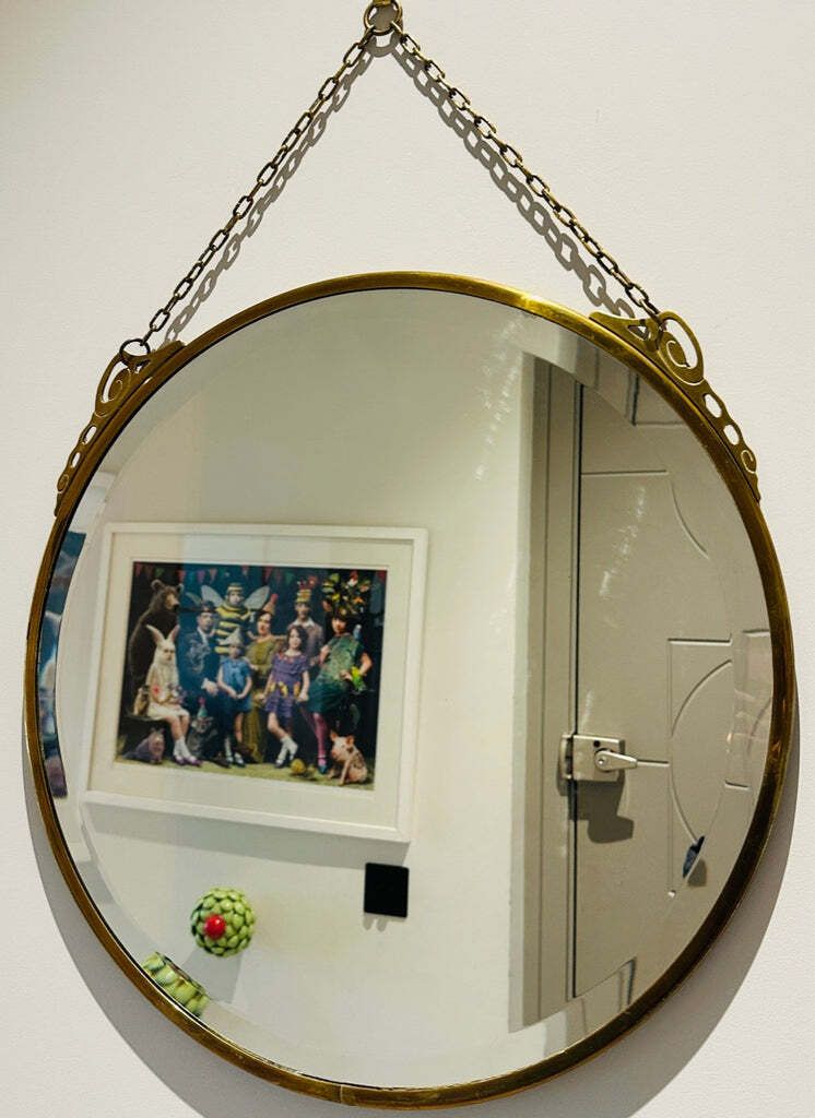 photo vinterior Art Nouveau Arts & Crafts Style Bevelled Glass Rose Gold Brass Wall Mirror