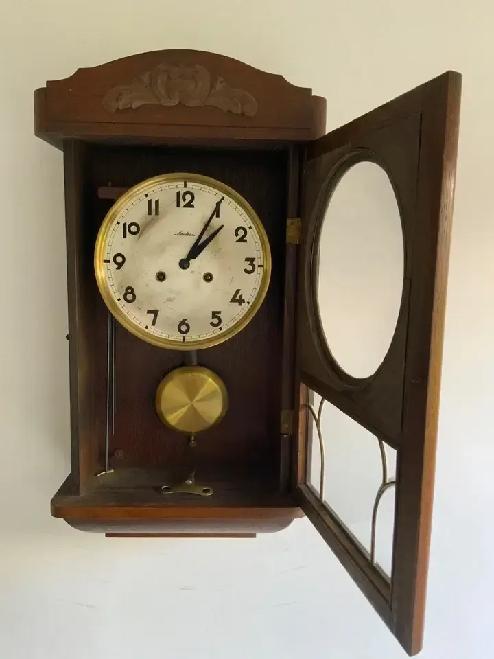 Antique Art Deco German Mauthe Regulator Wall Clock Circa 1930s photo for sale