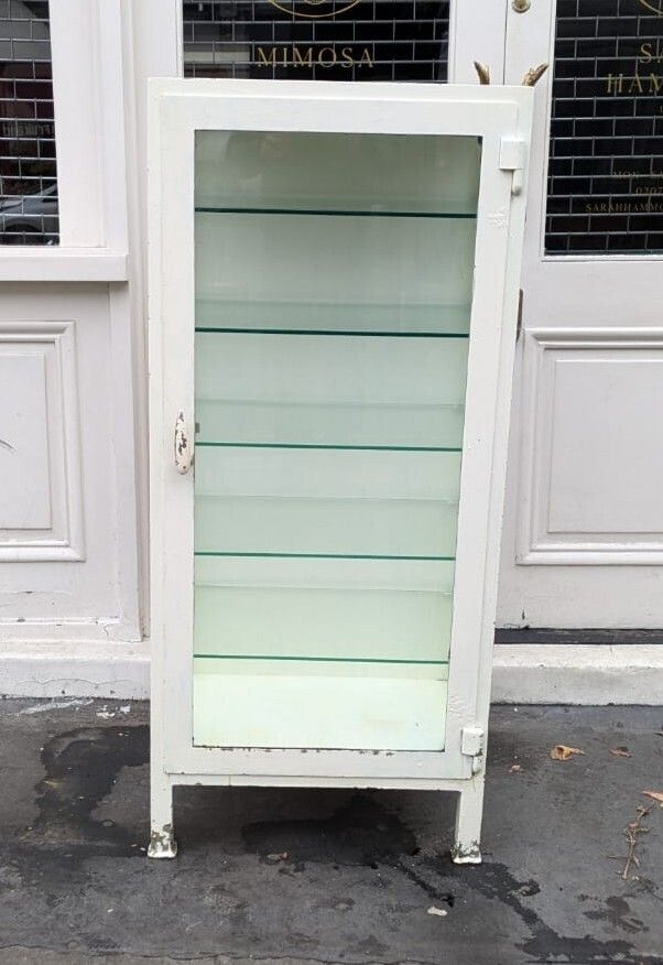 Medical Cabinet 1940s Vintage Metal And Glass photo vinterior