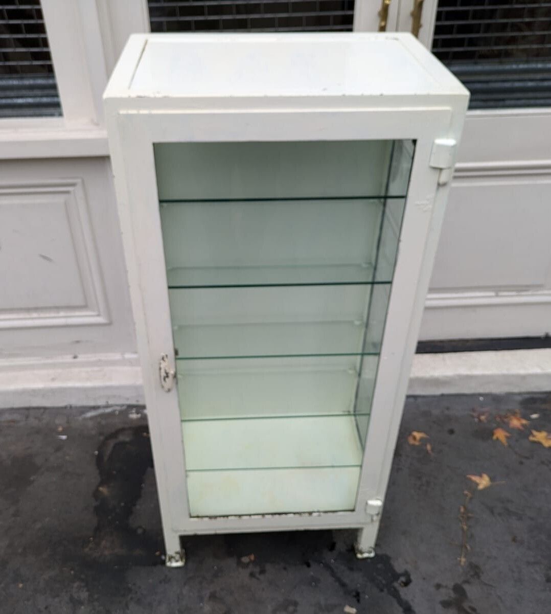 photo for sale Medical Cabinet 1940s Vintage Metal And Glass