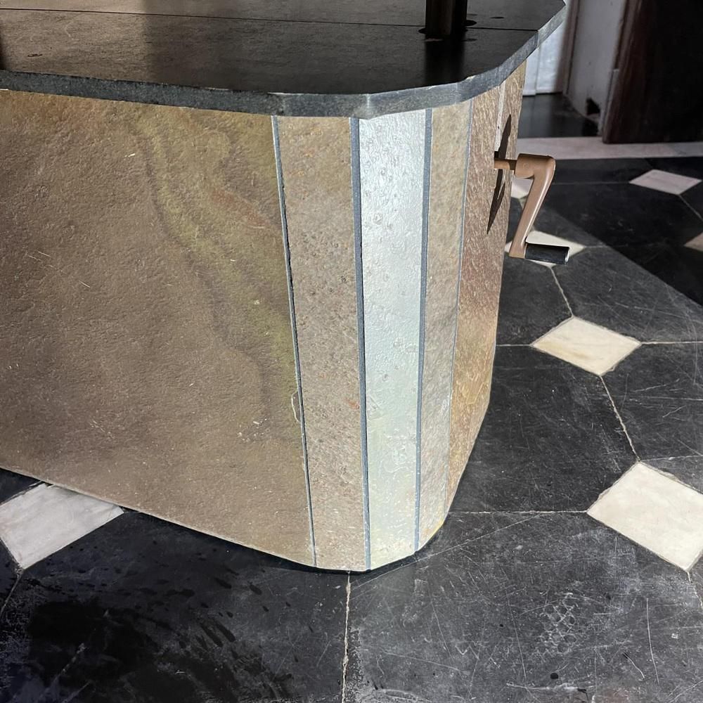 Brutalistische Salontafel In Steen, Koper En Messing Van Paul Kingma, Jaren 1970 photo vintage