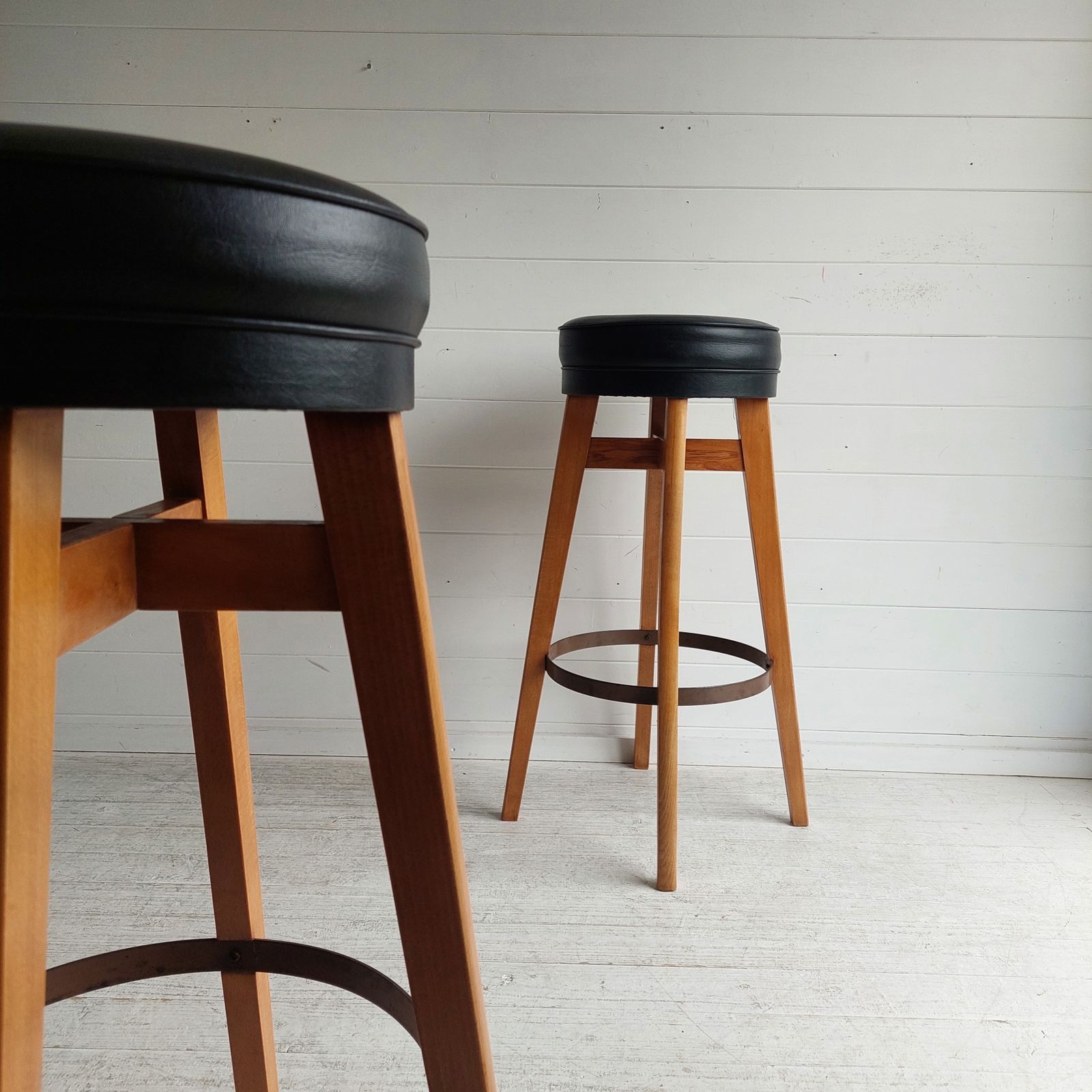 Mid Century Bar Stools Danish Style By Benchairs 70s Beech And Vinyl, Set Of 2 photo furniture