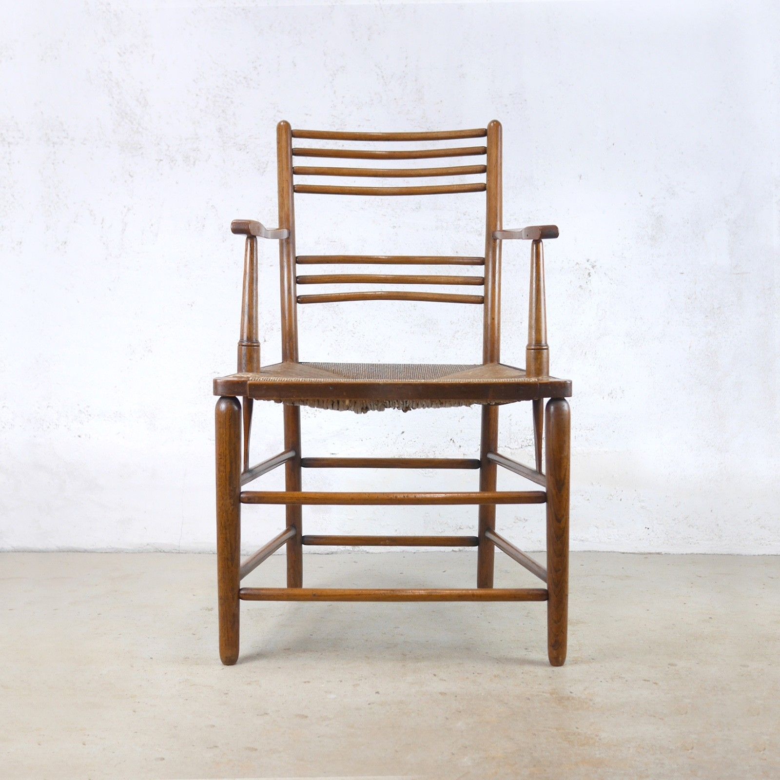 Antique Arts & Crafts Sussex Chair William Morris Style Rush Seat #103056
