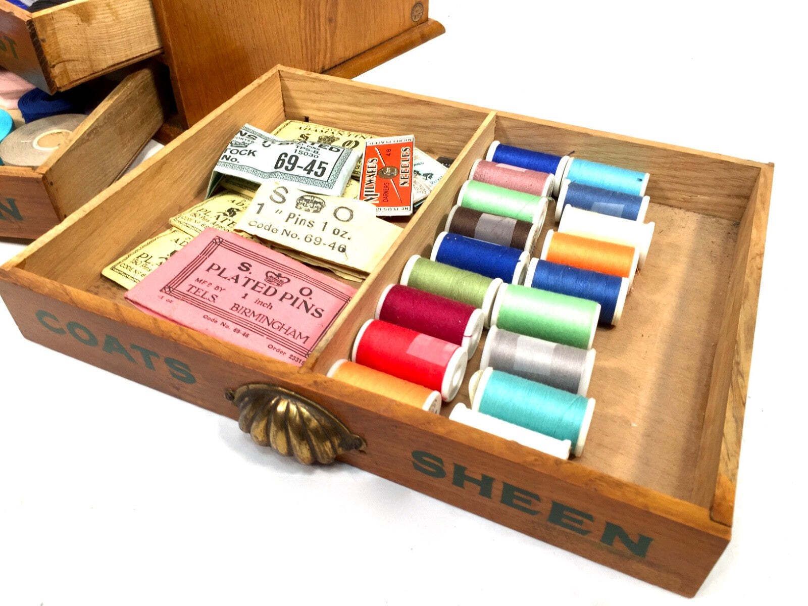 photo for sale Antique Wooden Shop Display Sewing Cabinet For J & P Coats Spool Haberdashery