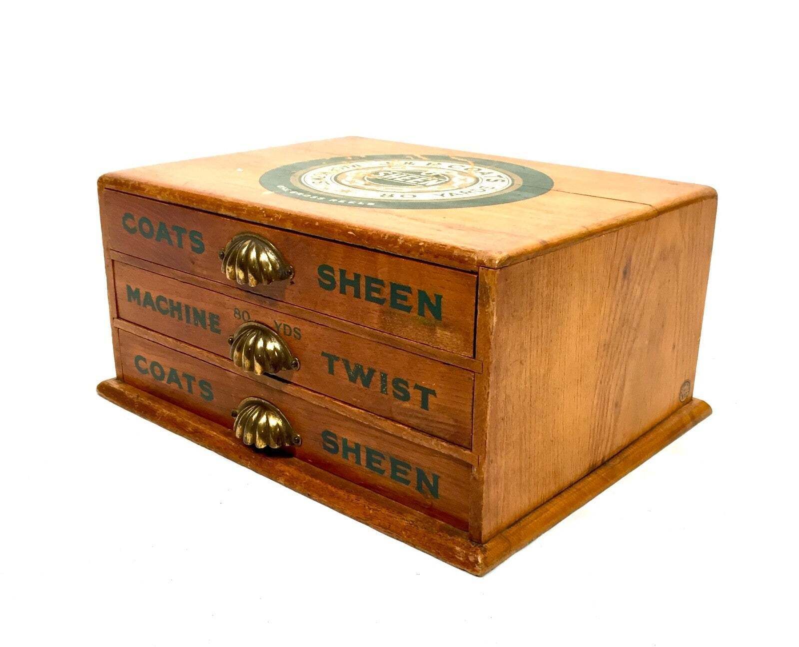 Furniture Antique Wooden Shop Display Sewing Cabinet For J & P Coats Spool Haberdashery photo