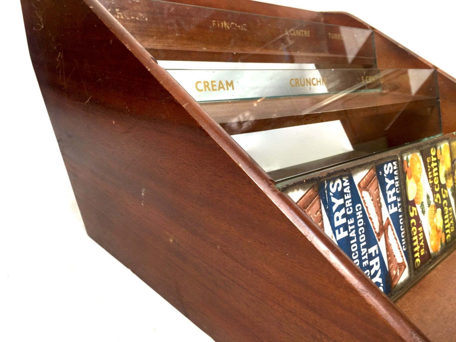 Antique Wooden & Glass Fry's Chocolate Bar Display Rack / Shop Countertop Unit photo vintage