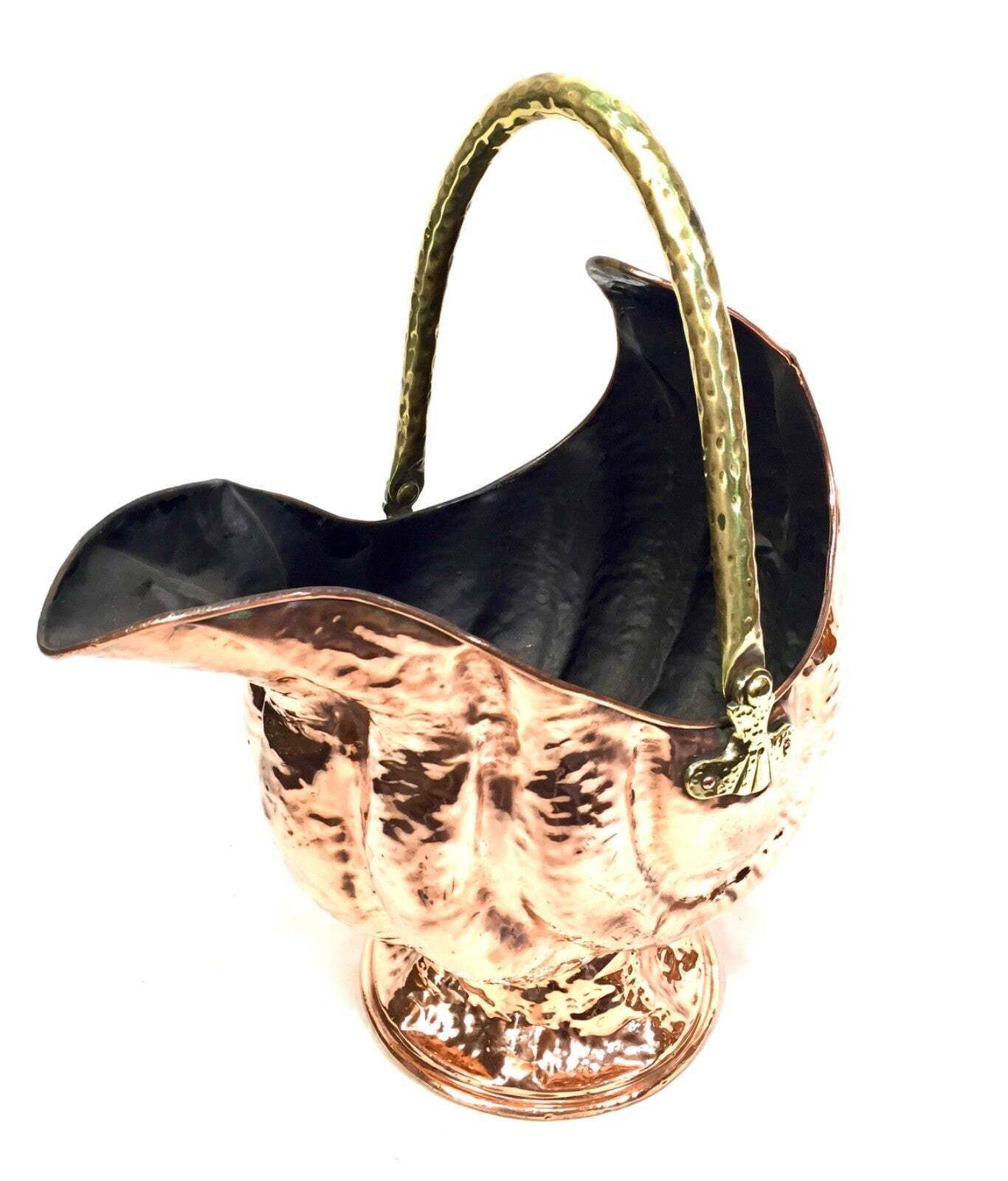 Antique Copper Fire Coal Scuttle With Brass Handle Art Nouveau / 19th Century photo Home Fixtures