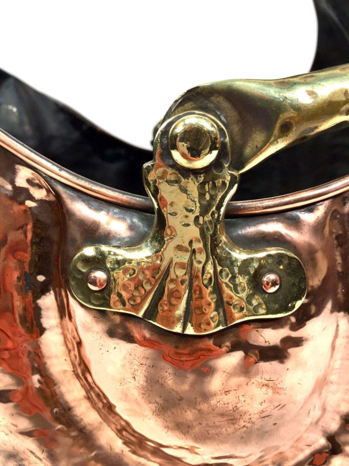 Antique Copper Fire Coal Scuttle With Brass Handle Art Nouveau / 19th Century photo buy