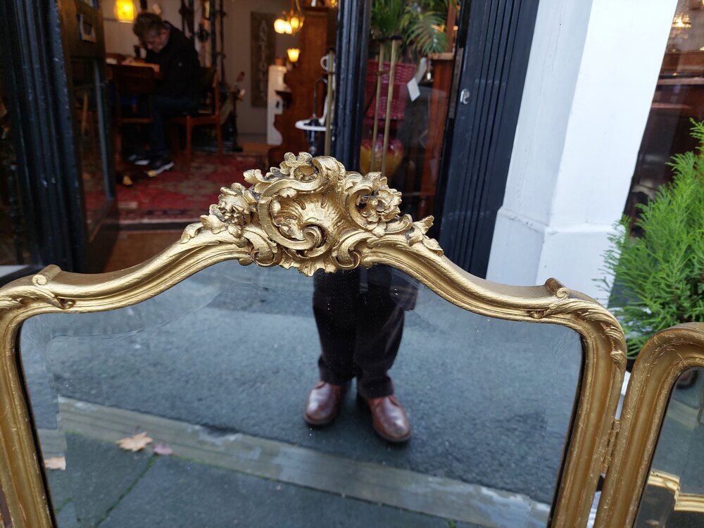 Early 20thc Gilt Folding Triple Dressing Mirror photo furniture