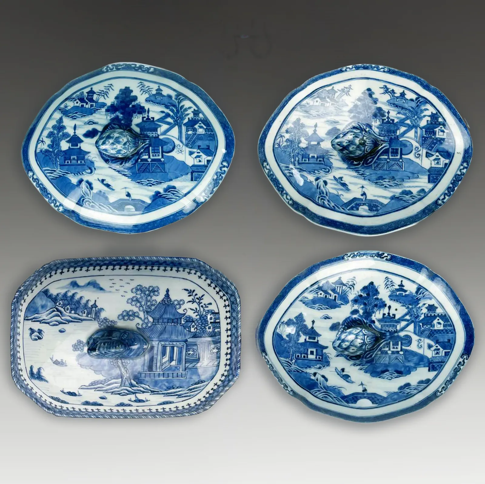 Chinese Qianlong 18thc Tureen Lids 4  Large Lids 27cm Superb Wall Decoration