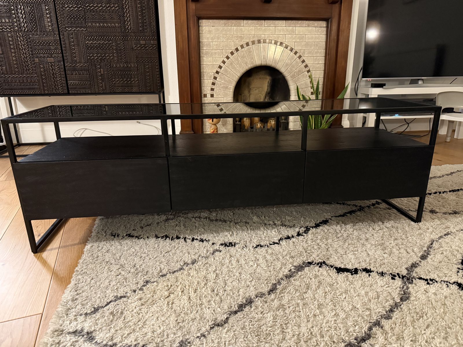 Made.Com Kilby Wide Tv Stand, Black Stained Mango Wood And Smoked Glass photo for sale
