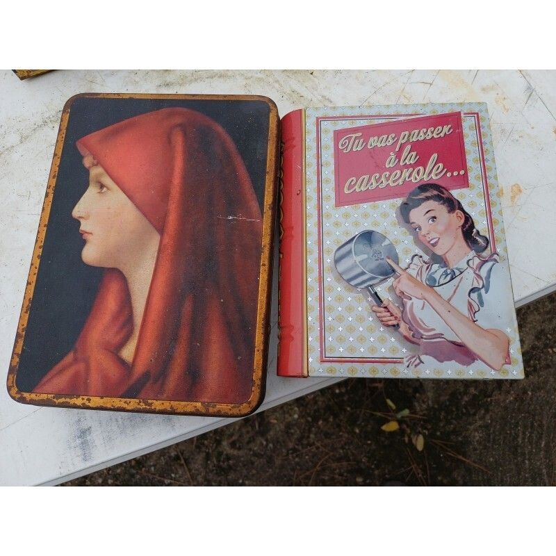 Lot Of Vintage Tin Advertising Boxes photo furniture