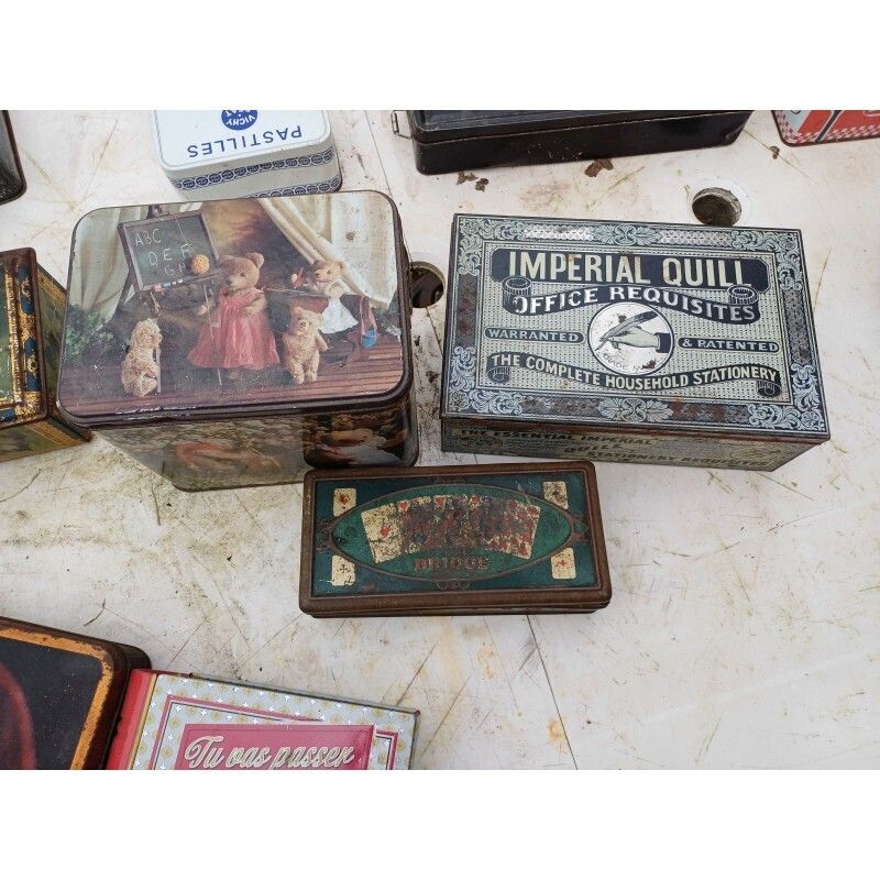 Lot Of Vintage Tin Advertising Boxes photo for sale