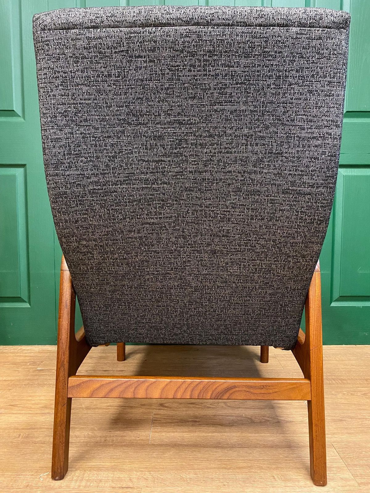 Refurbished Vintage 1960s Scandinavian Solid Teak Framed High Back Gentleman's Armchair In Grey photo Furniture