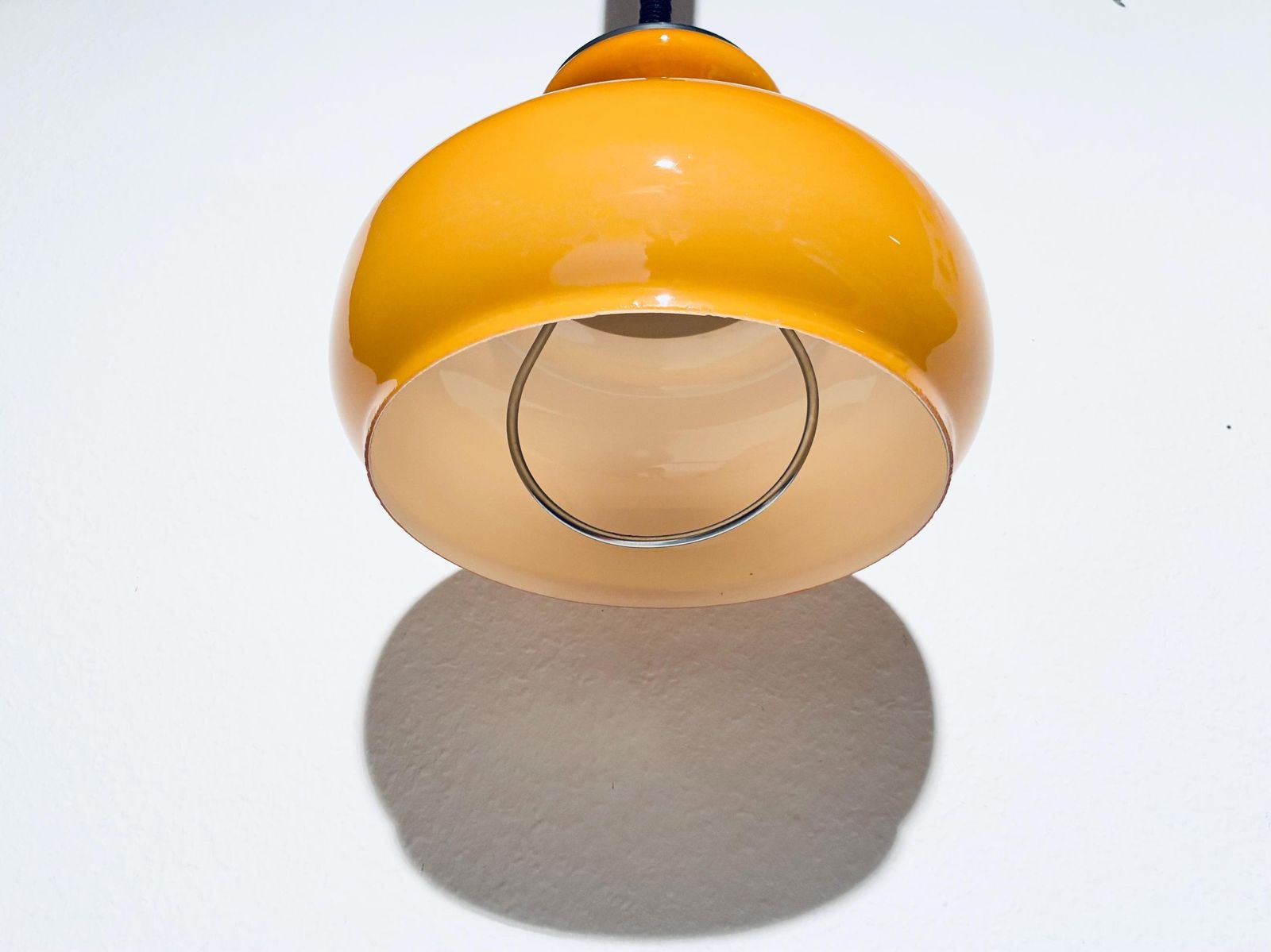 Yellow 1960s 1970s Opalique Glass Hanging Lamp / Vintage Mid Century Made In Italy photo for sale