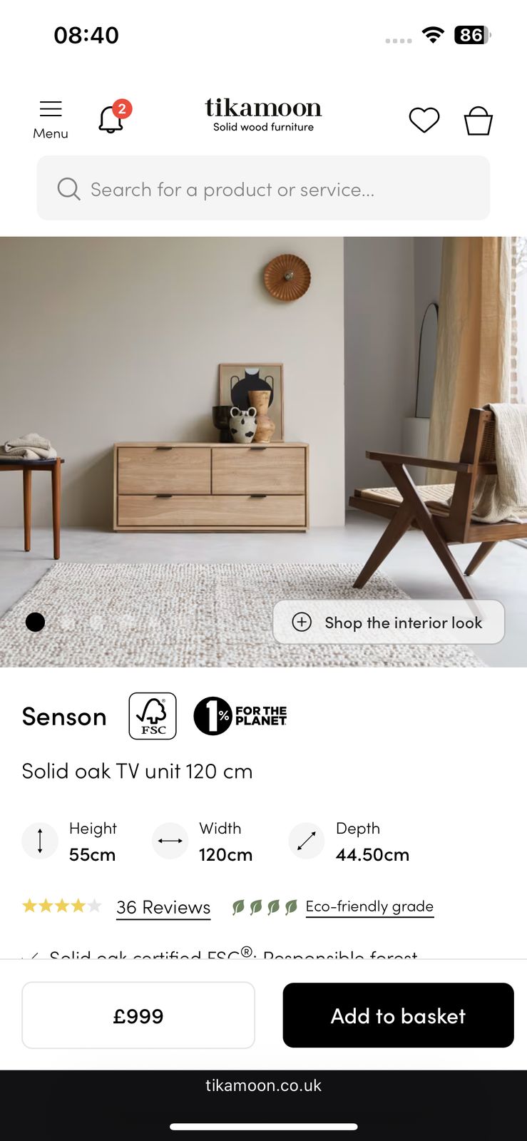 Tikamoon Solid Oak Tv Unit photo for sale