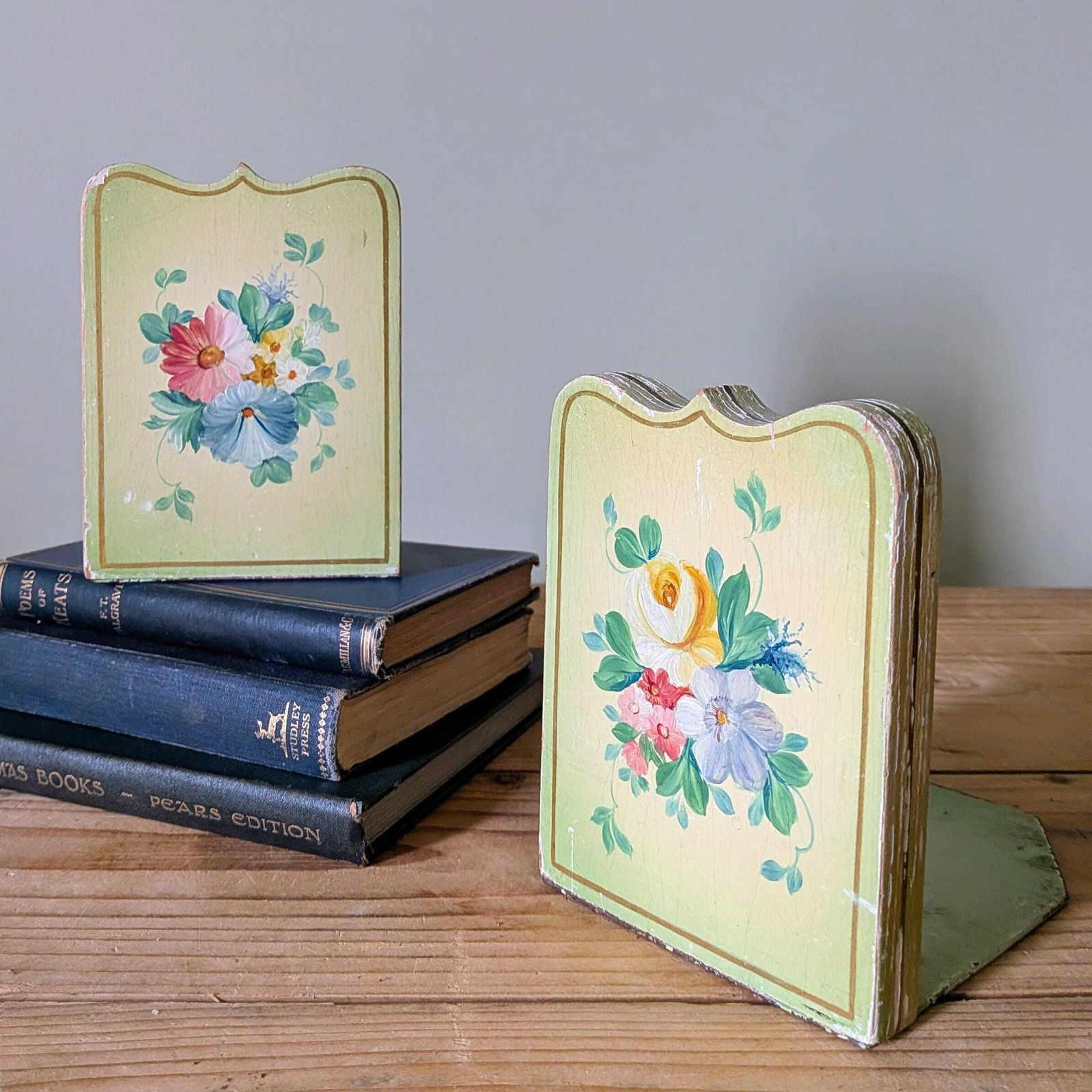 Pair Of Vintage French Painted Wooden Bookends C1940 photo buy