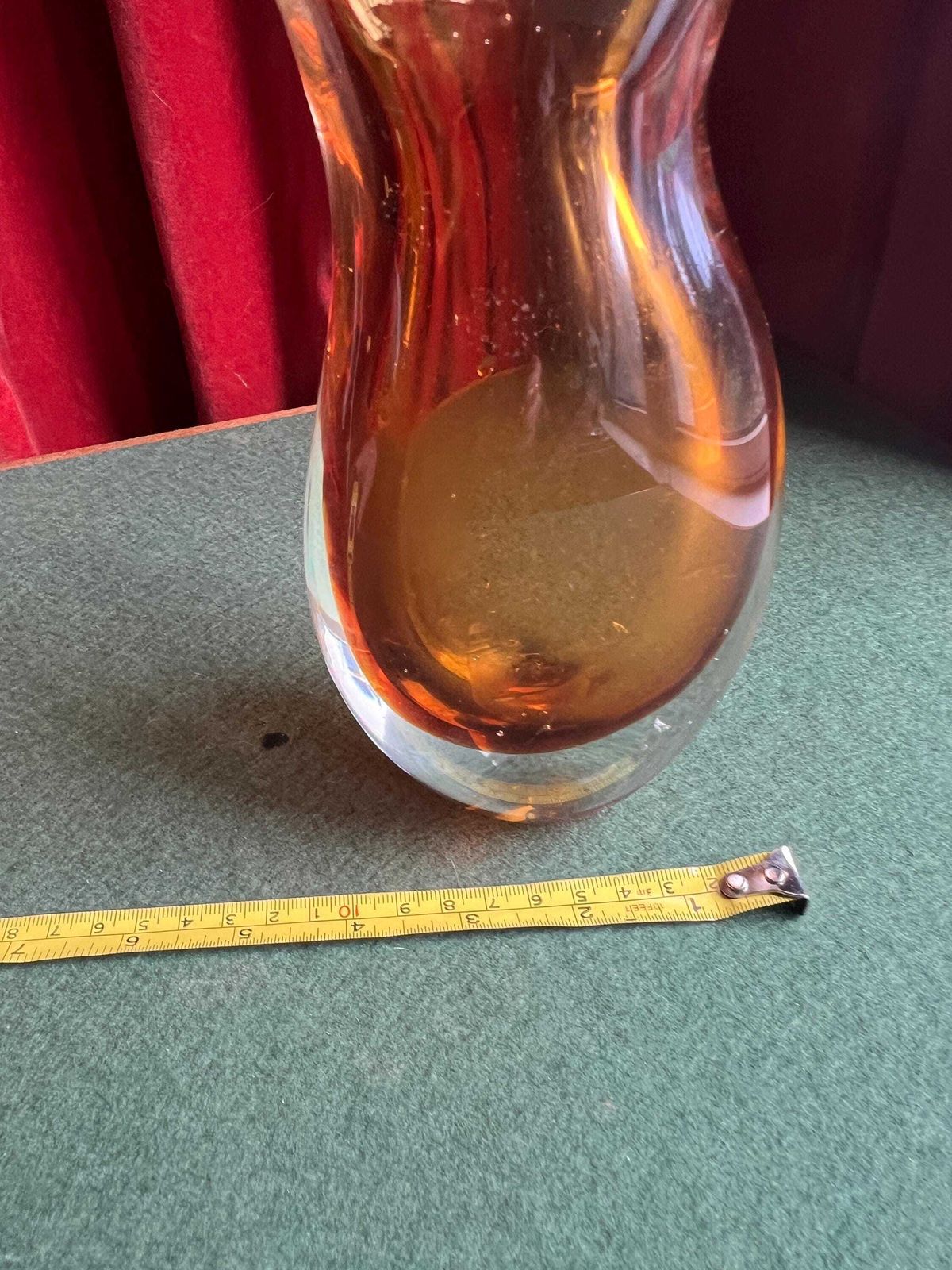 Vintage Sommerso Amber And Clear Glass Murano Style Fishtail Vase. photo vinterior