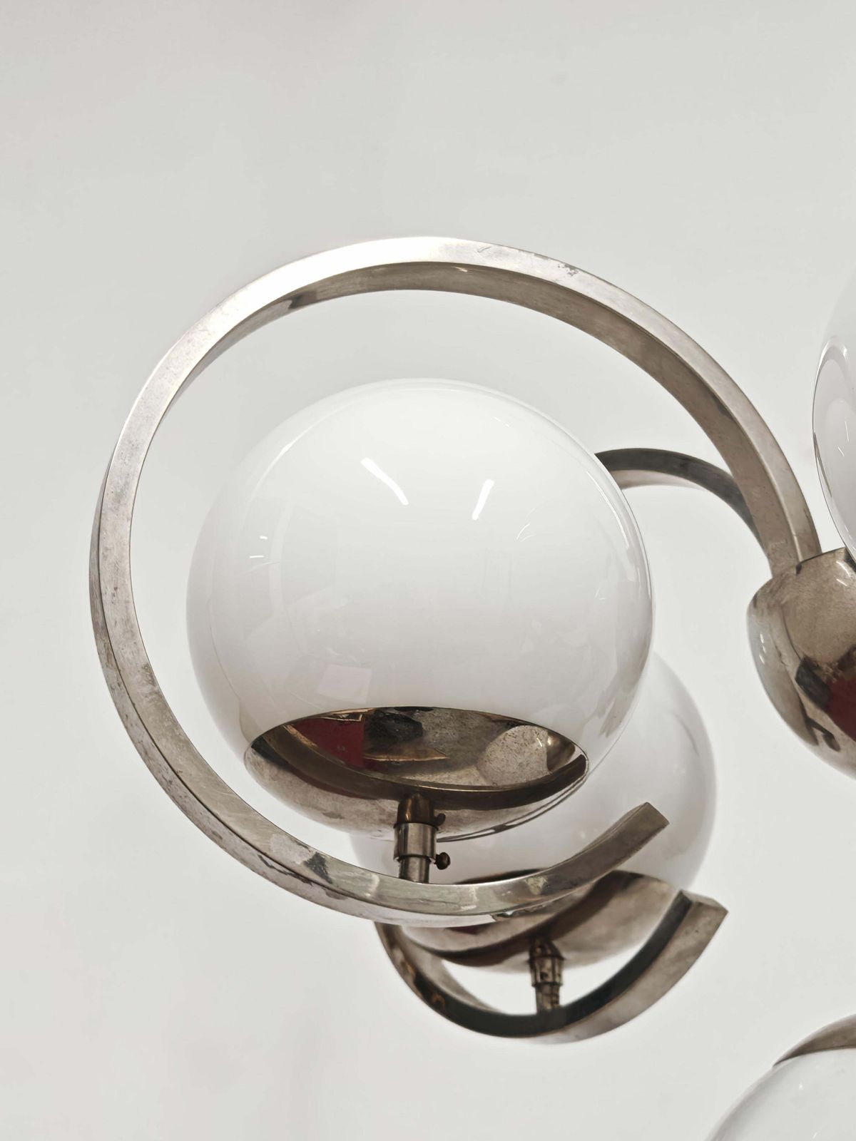 Xxl Bauhaus Salon Chandelier In Nickel Plated Brass And Milk Glass photo furniture