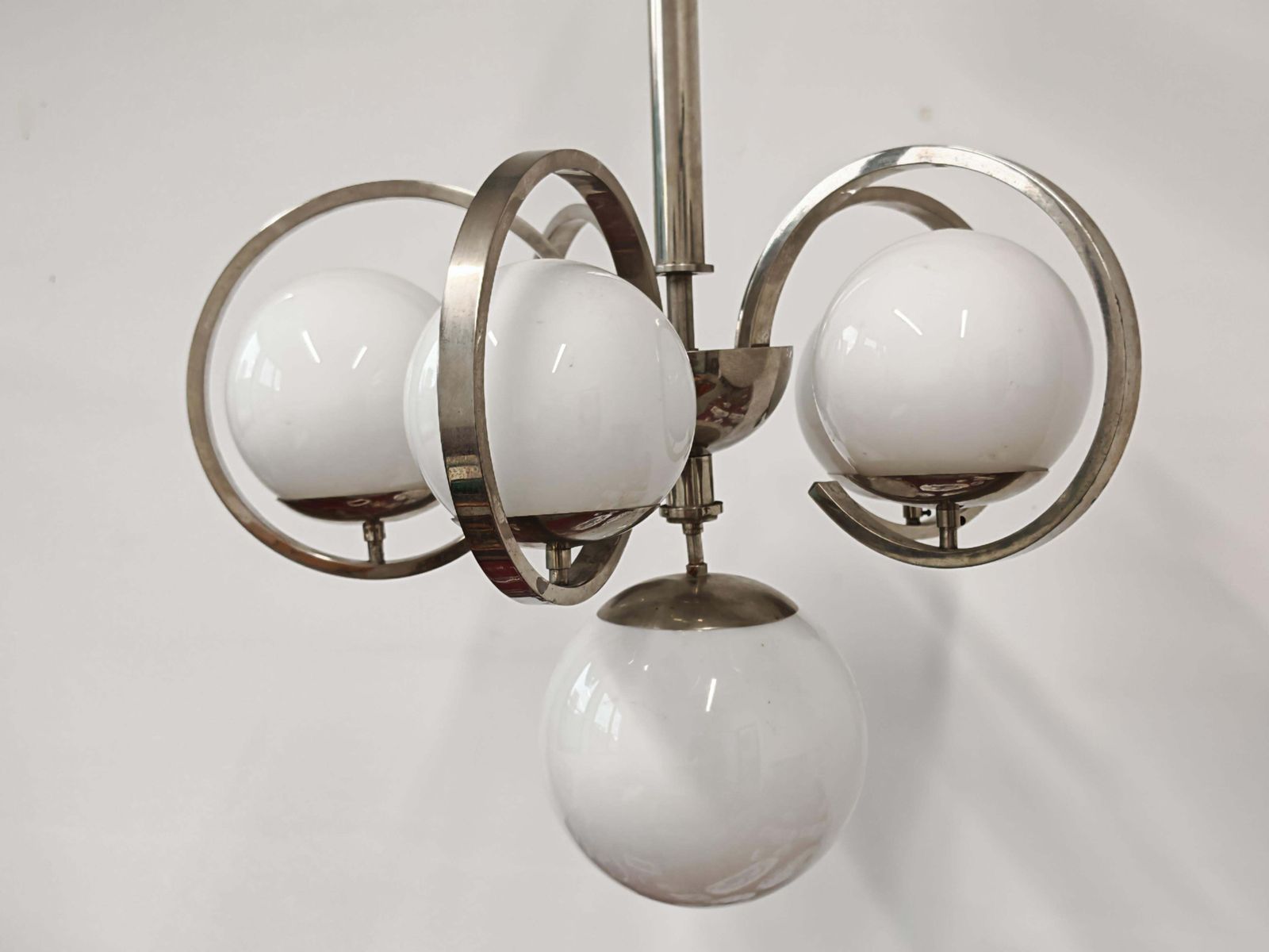 photo furniture Xxl Bauhaus Salon Chandelier In Nickel Plated Brass And Milk Glass