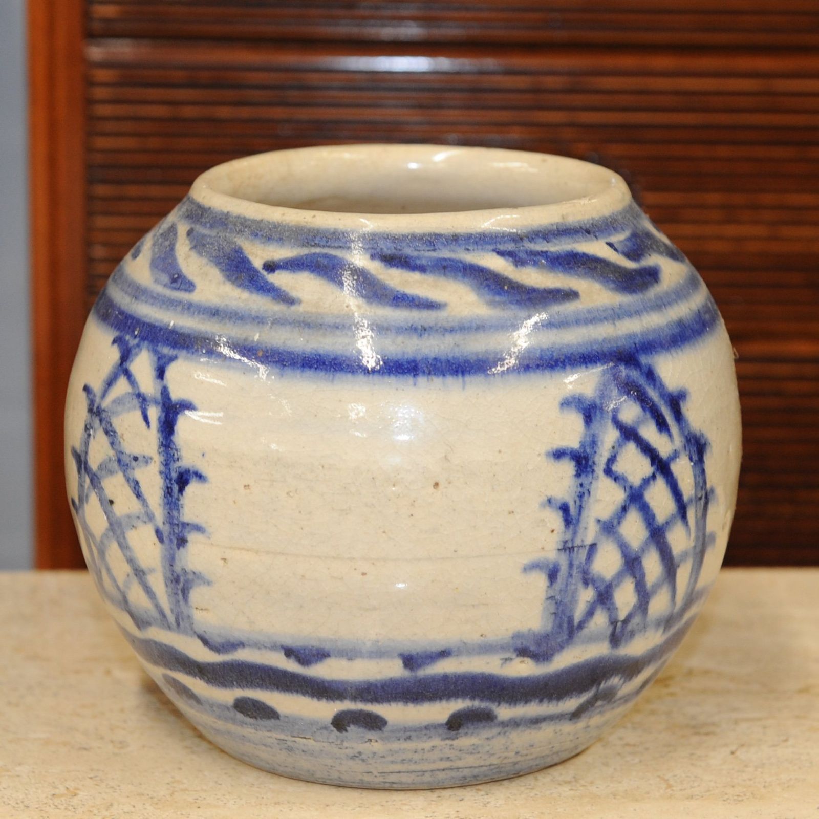 Blue And White Oriental Style Pottery Vase Marked Wa photo vinterior