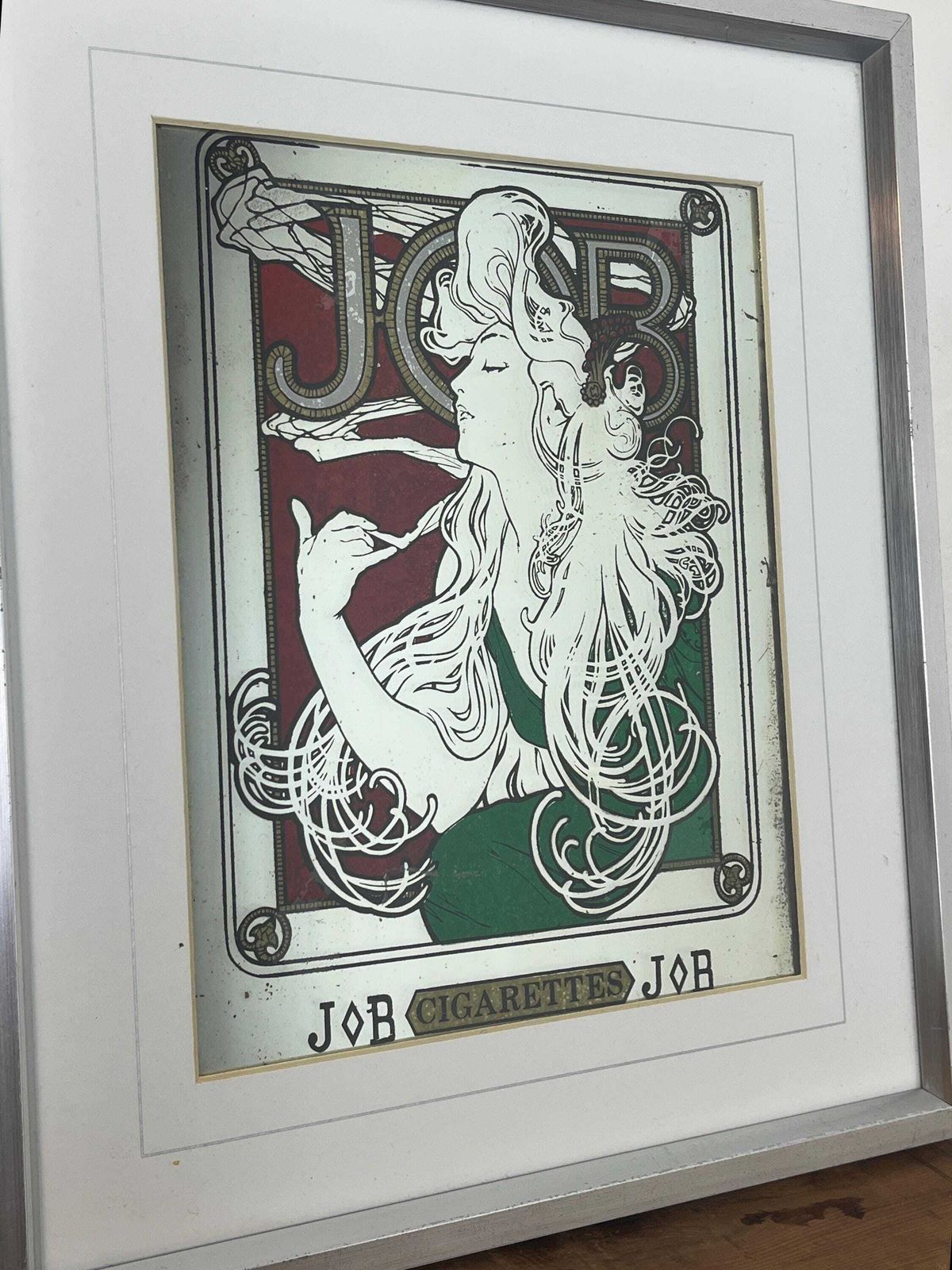Beautiful Vintage Art Nouveau Mirror, Job Cigarette, Mucha Wall Art, French Advertising Picture photo buy