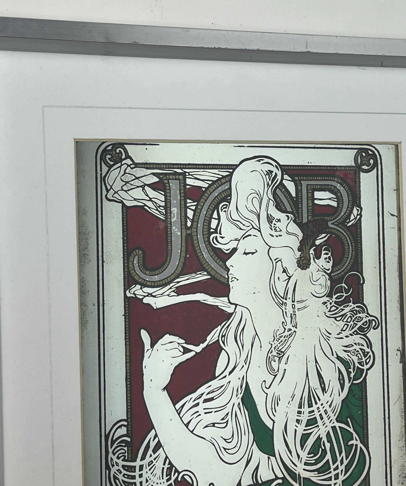 125.0 Beautiful Vintage Art Nouveau Mirror, Job Cigarette, Mucha Wall Art, French Advertising Picture photo