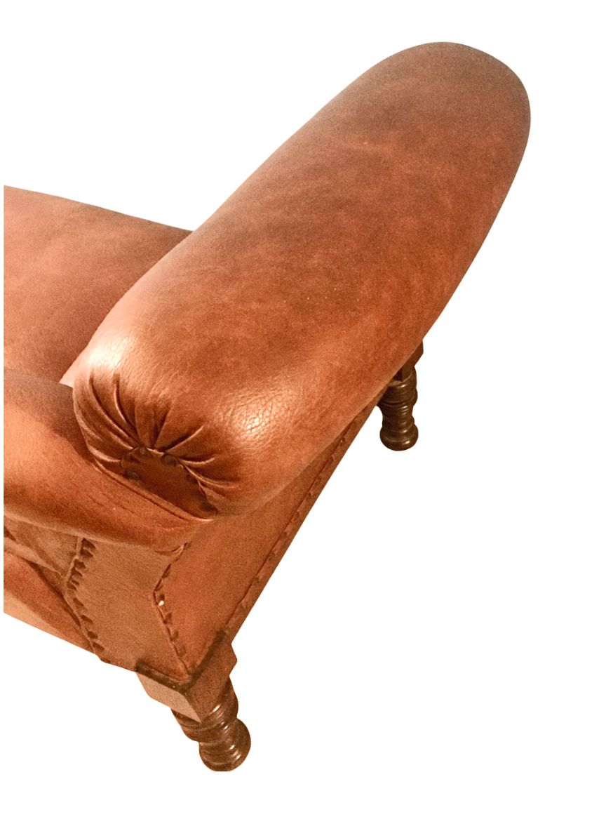 Victorian Style Cigar / Brown Genuine Leather Chaise/ Day Bed photo vinterior