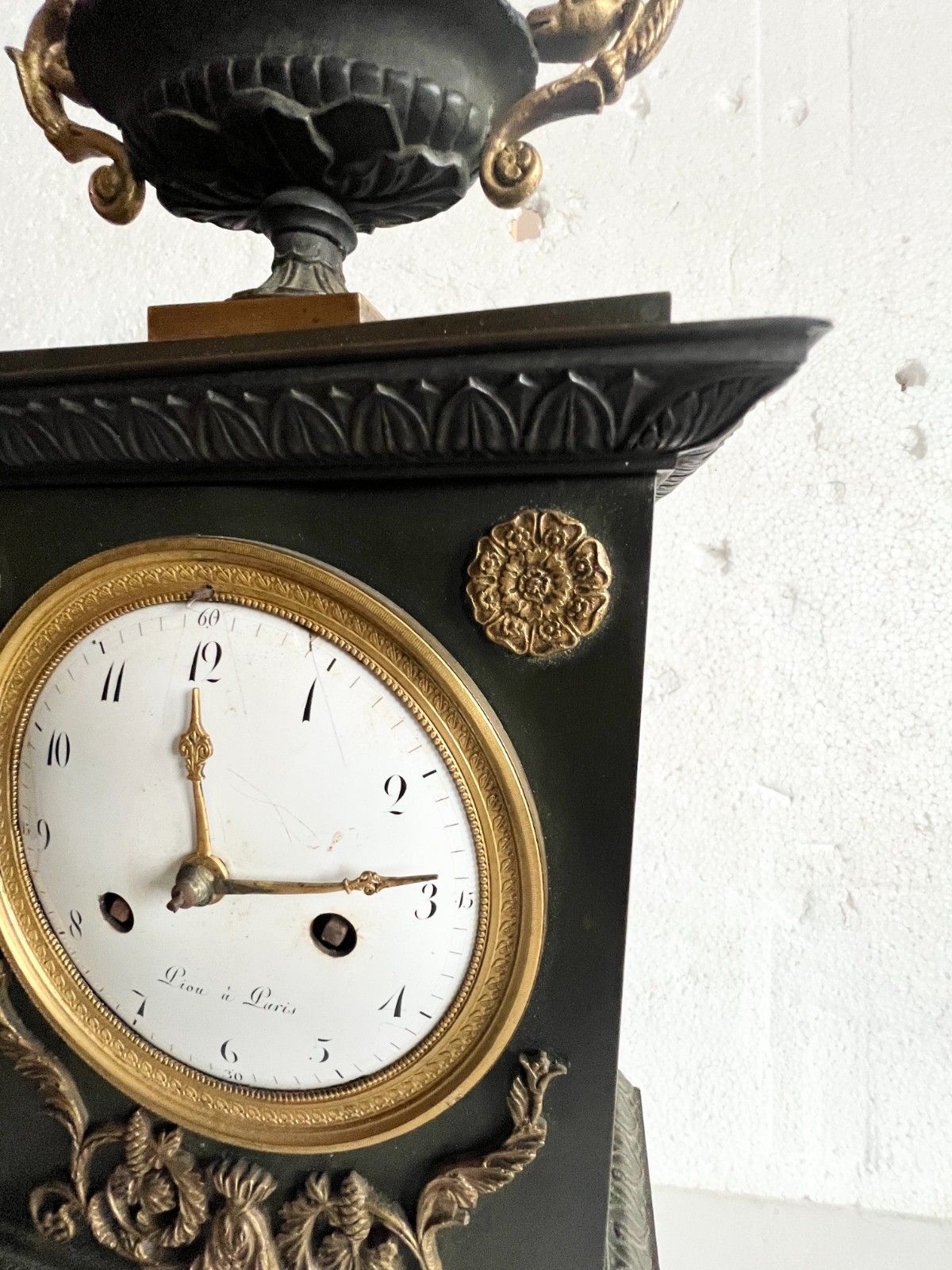 19th Century Empire Style Green Patina Bronze Clock photo Home Decor