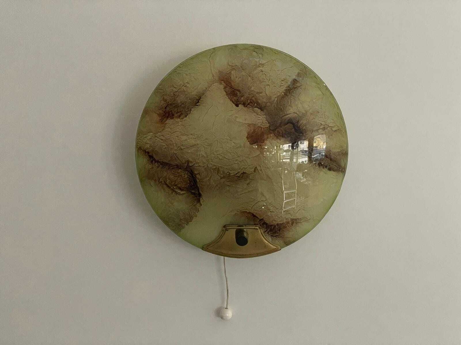 photo vinterior Mid Century Round Green Glass & Brass Pair Of Sconces, 1950s, Germany