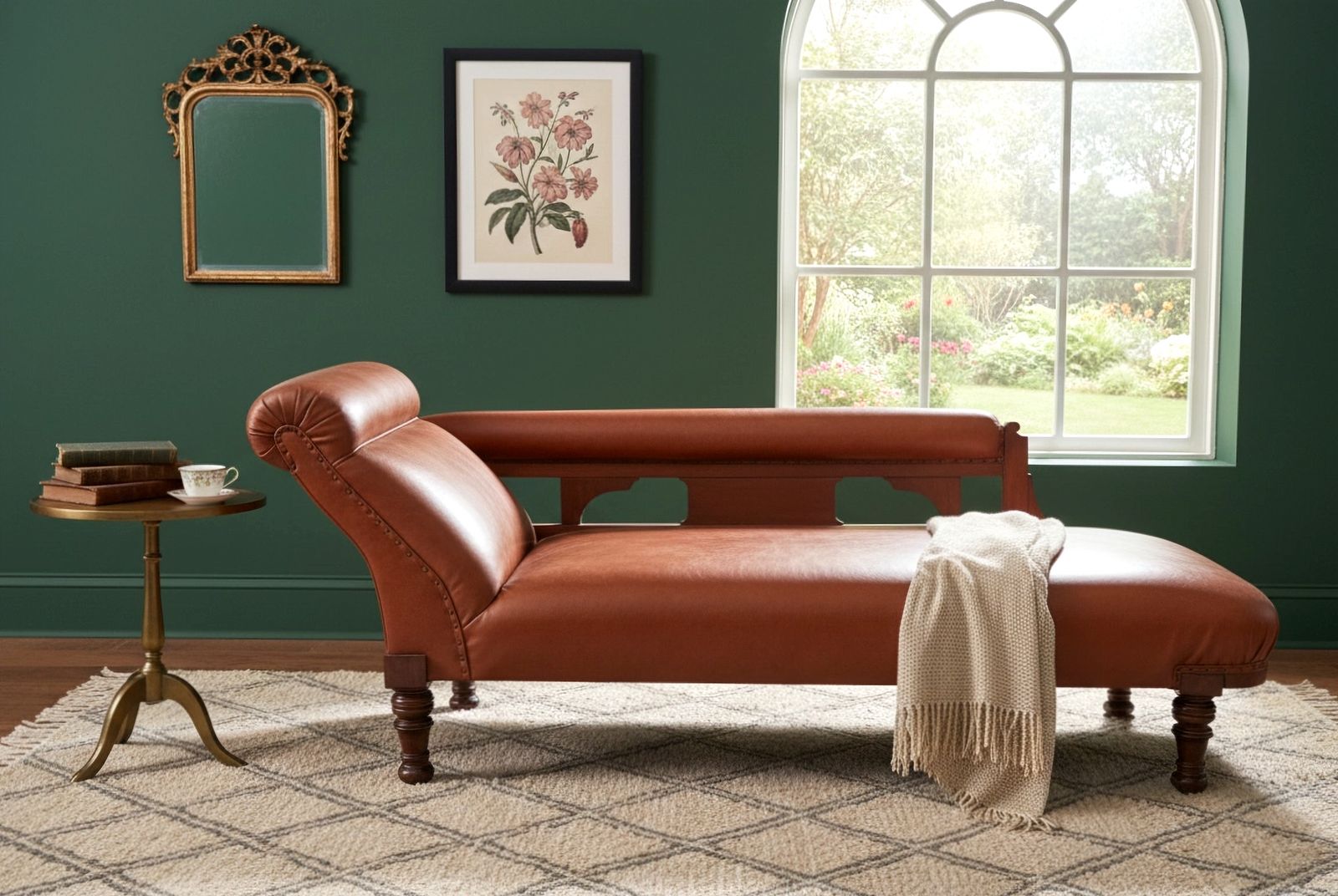 Victorian Style Cigar / Brown Genuine Leather Chaise/ Day Bed photo Furniture