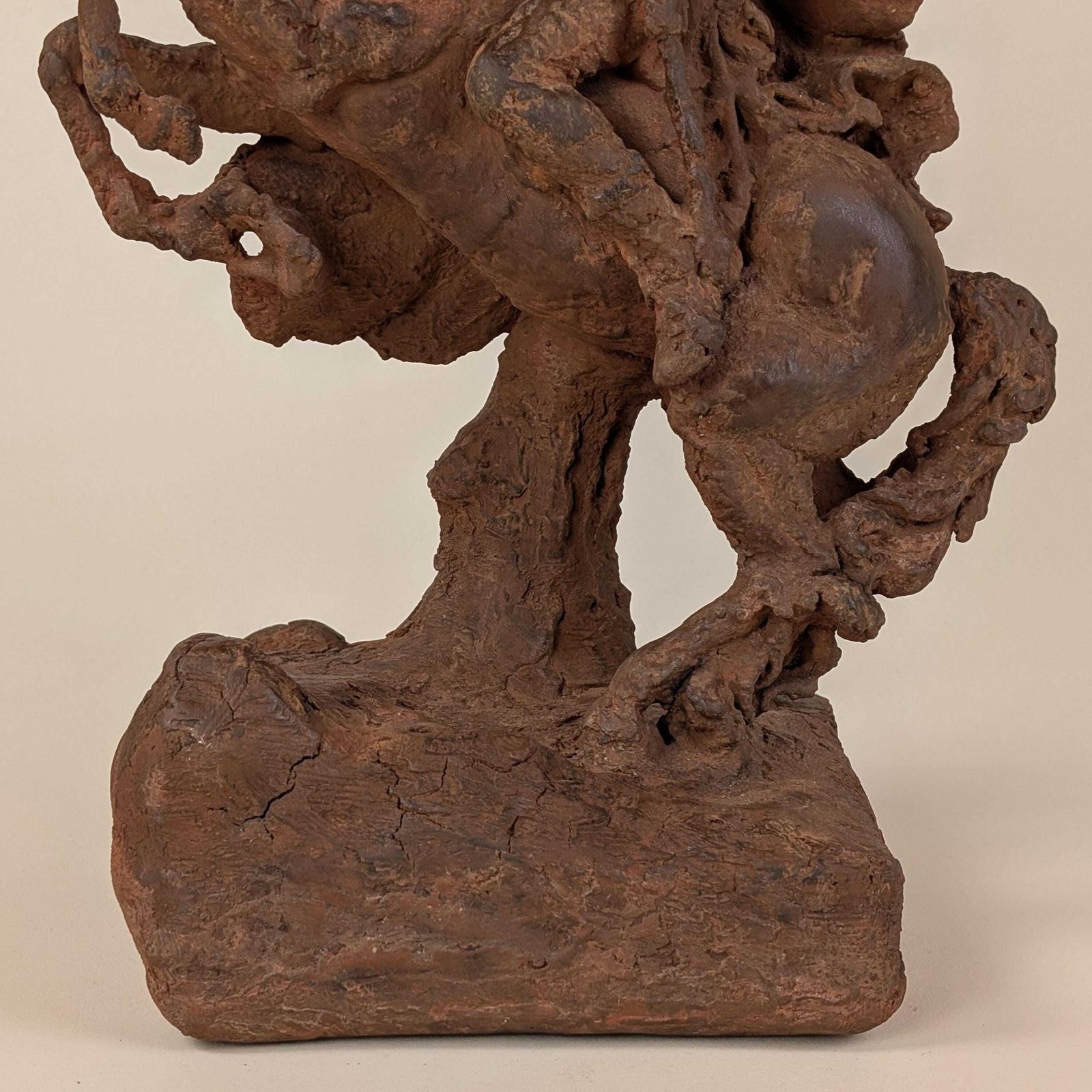 Antique French Terracotta Equestrian Warrior Sculpture: Rearing Horse Clay Statue Baroque Style photo Art