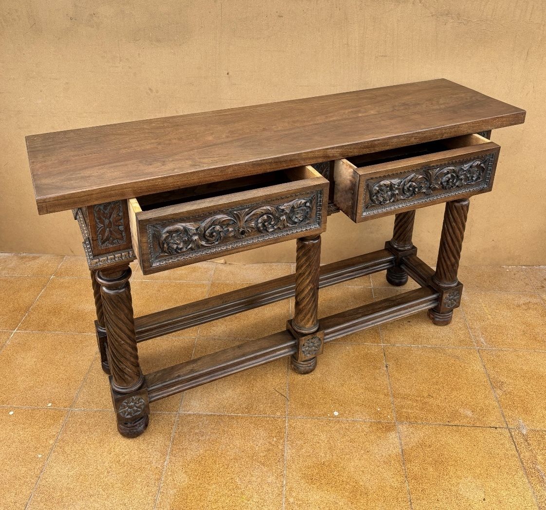 Spanish Neo Renaissance Carved Walnut Console Table, 19th Century photo furniture