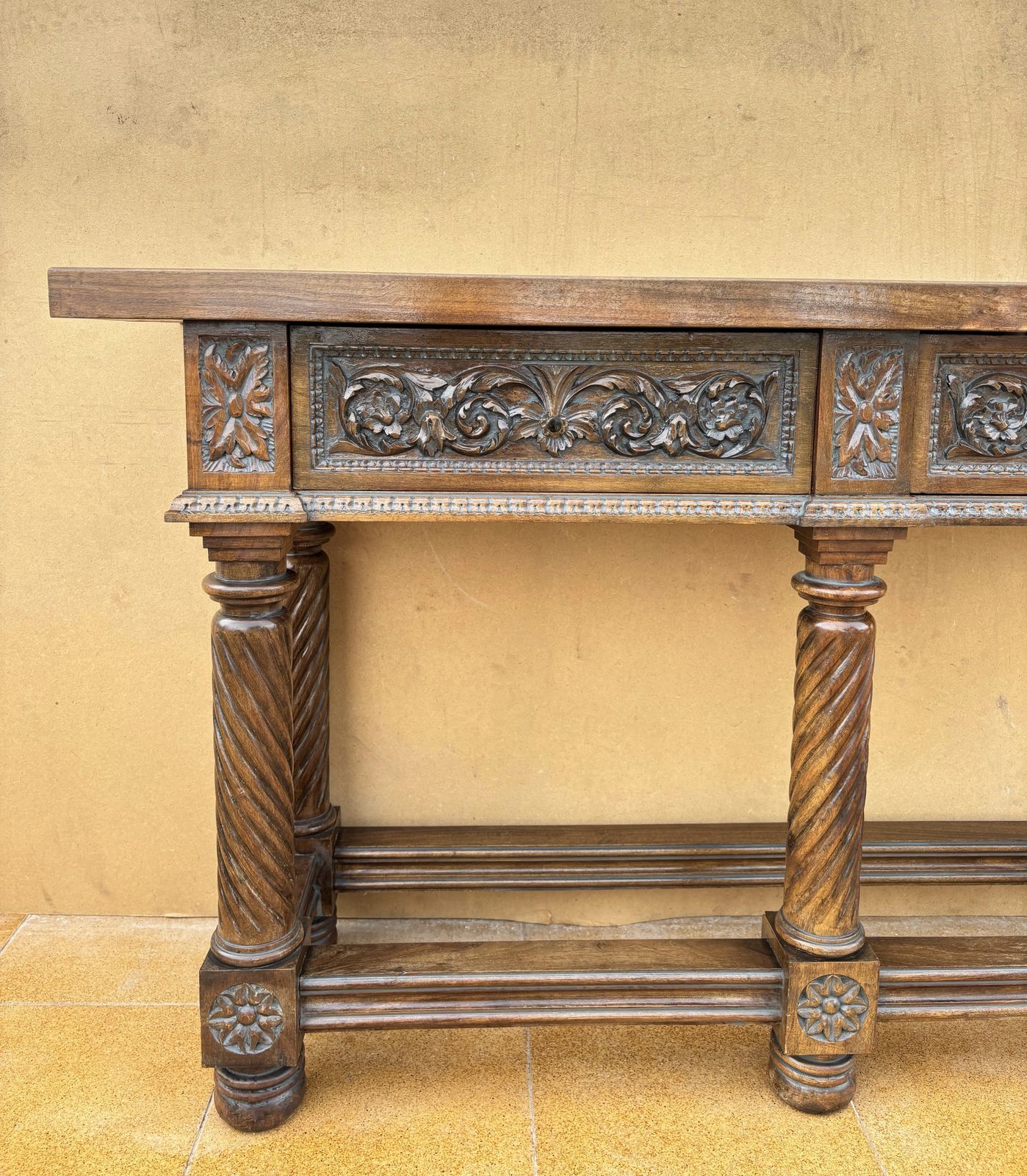 Spanish Neo Renaissance Carved Walnut Console Table, 19th Century photo Furniture