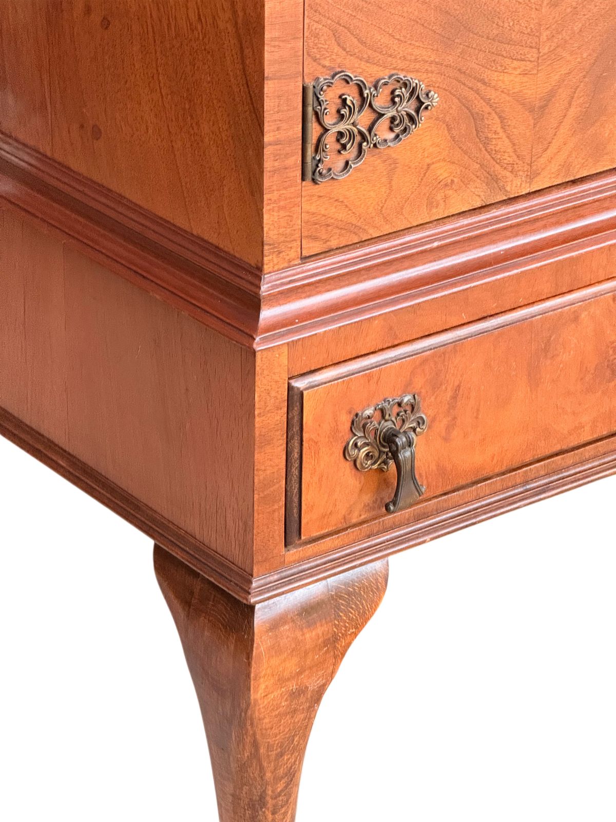 Vintage French Louis XV Rococo Style Burr Walnut Brass Drinks Cabinet On Stand photo furniture