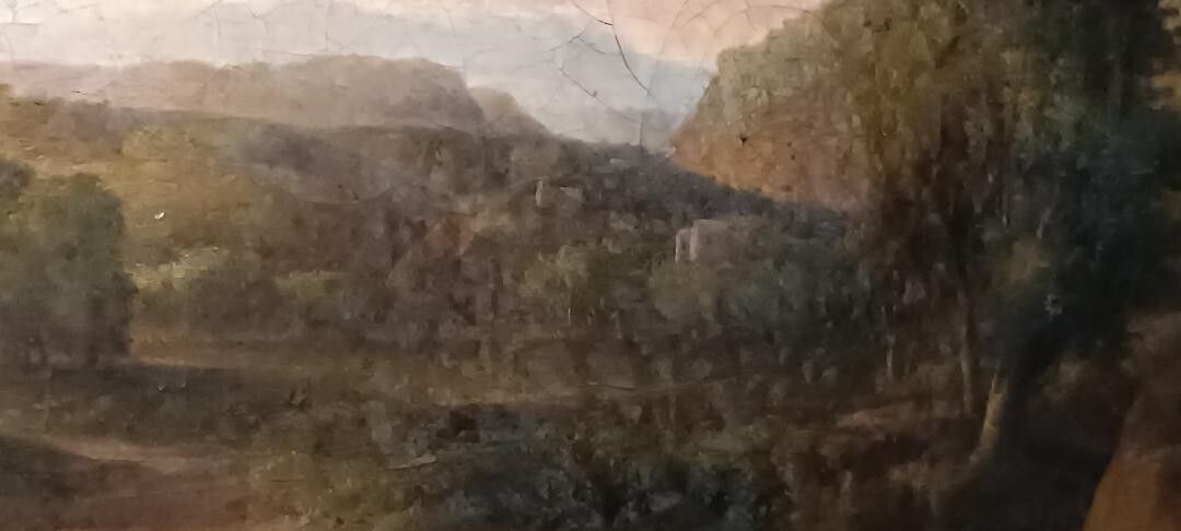 Ntique Painting On Canvas Depicting A Bucolic Landscape photo vinterior
