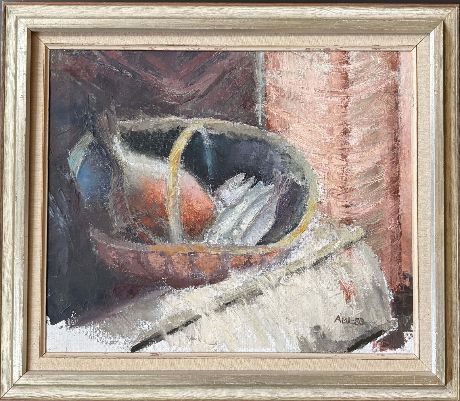 Arrangement In Earth Tones. Vintage Swedish Still Life Oil Painting.