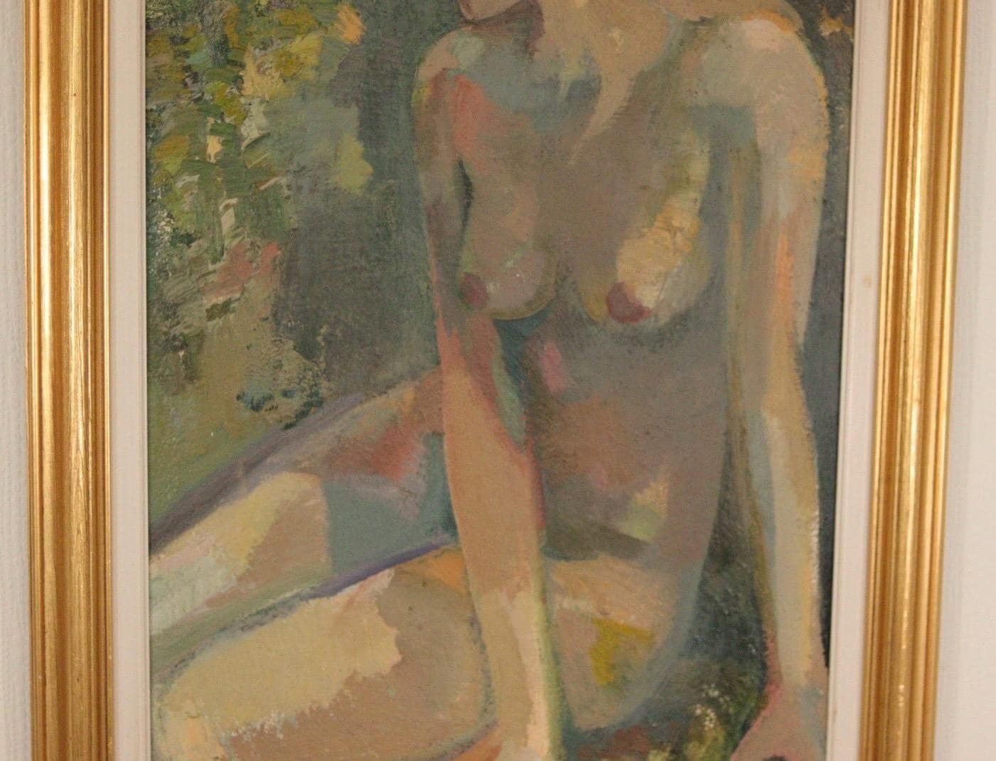 Art Original Danish Oil On Canvas – “Seated Woman” By Bernhard Petersen (1911–1988) – Signed & Framed – 94 × 59 Cm (37.0" × 23.2") photo