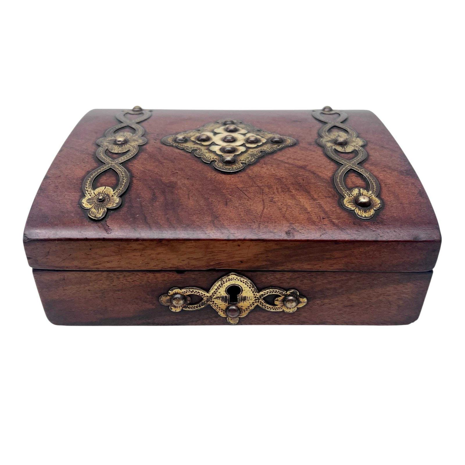 Antique Victorian Mahogany Dome Topped Box Brass Escutcheons Home Decor Study Decor Treen