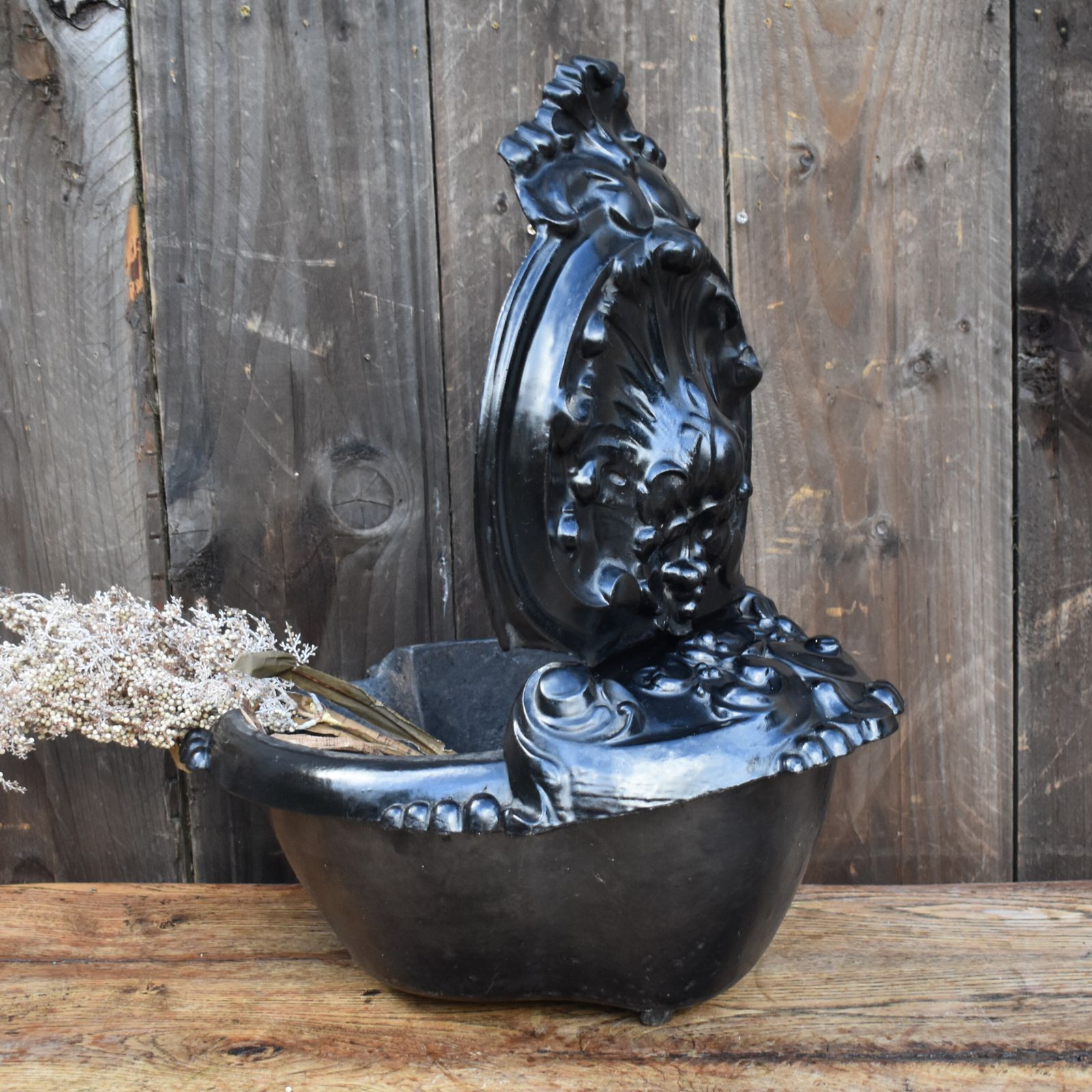 Antique 19th Century French Cast Iron Japanned Helmet Coal Scuttle Fireside Bin photo for sale