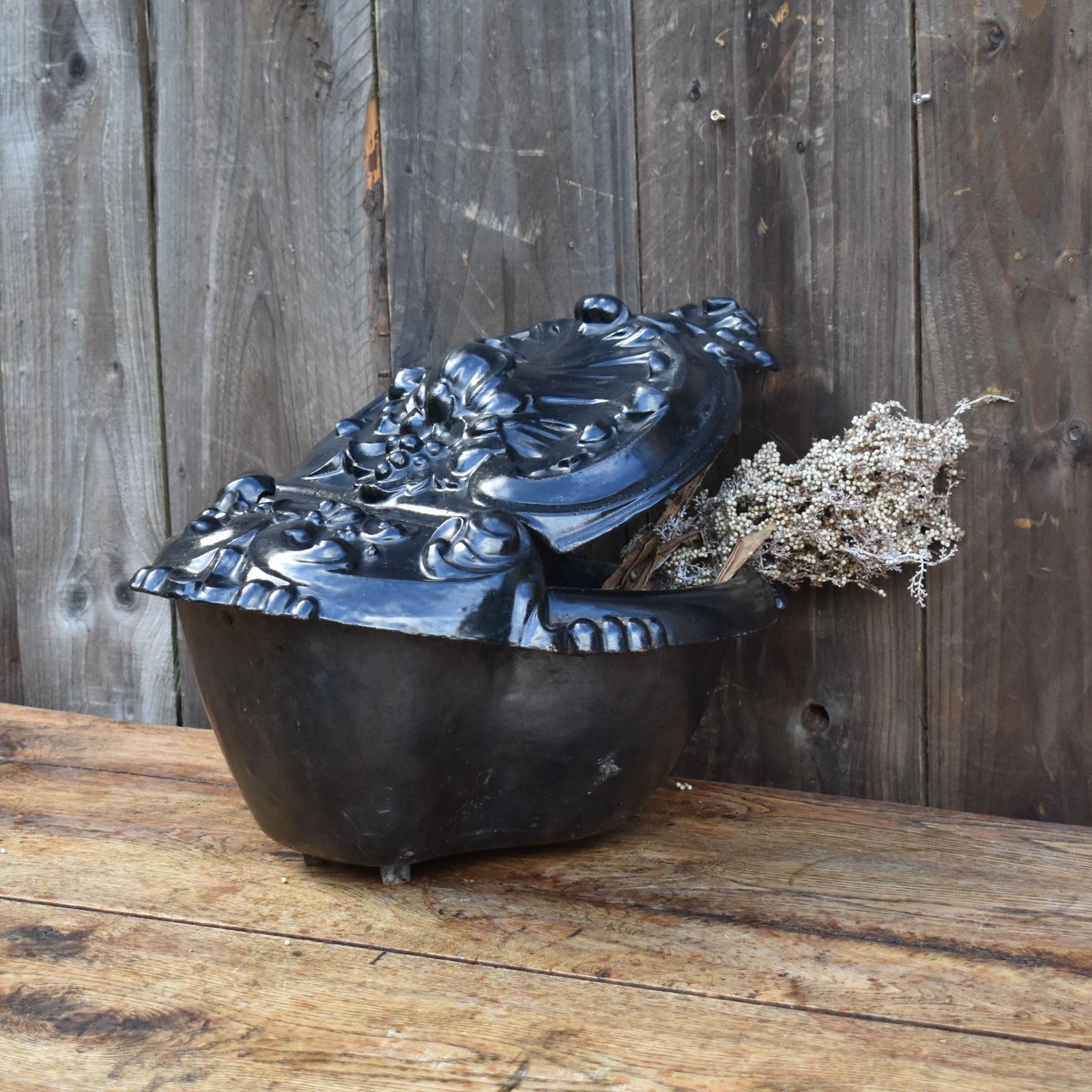 Antique 19th Century French Cast Iron Japanned Helmet Coal Scuttle Fireside Bin photo buy