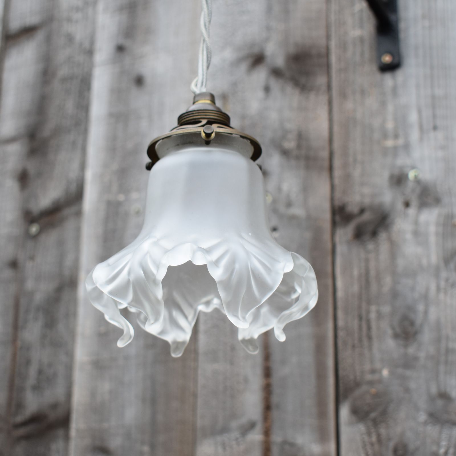 Antique Vintage French Moulded & Frosted Glass Tulip Pendant Downlight Light photo Lighting
