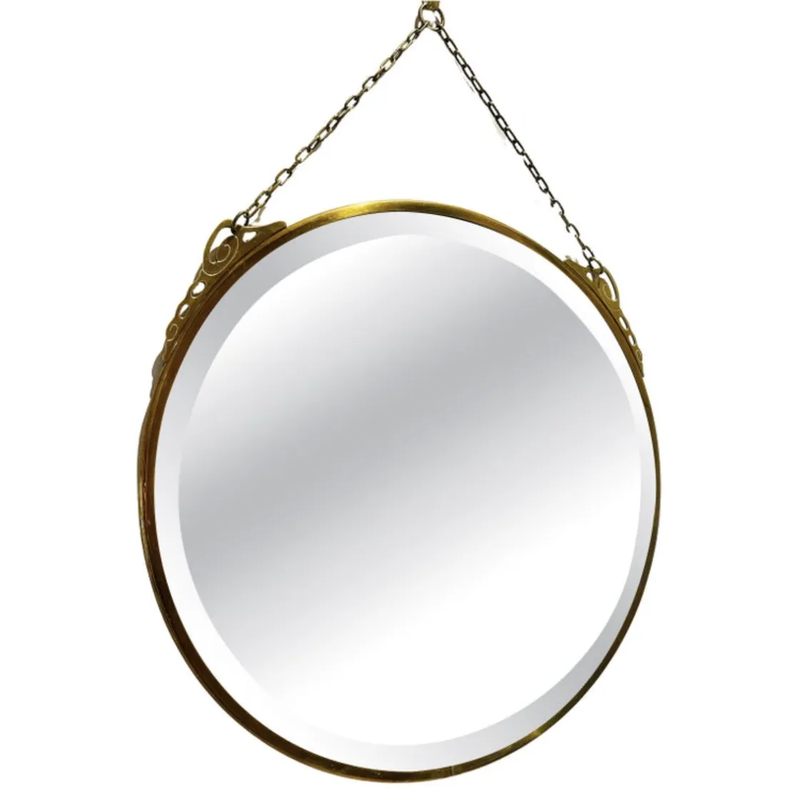 Art Nouveau Arts & Crafts Style Bevelled Glass Rose Gold Brass Wall Mirror
