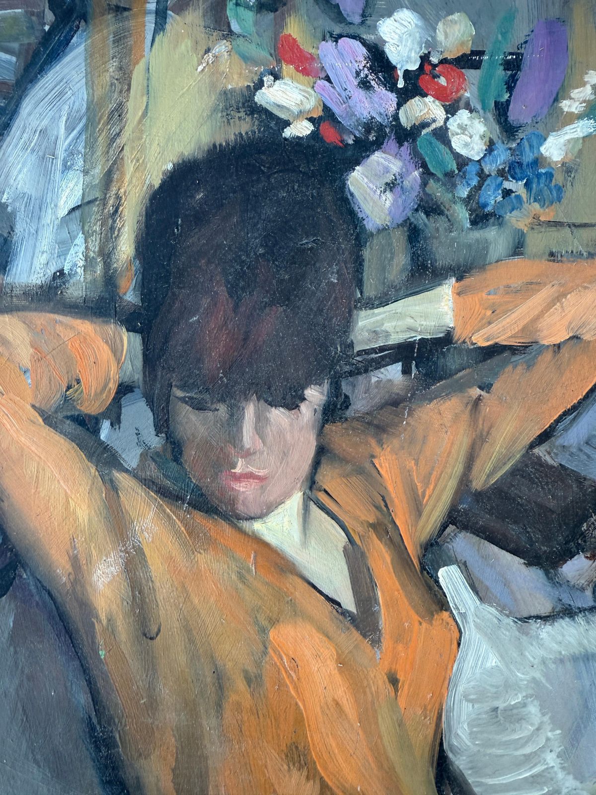 Ramon Pichot I Soler Reclining Woman Oil On Board Painting C.1960 photo vinterior