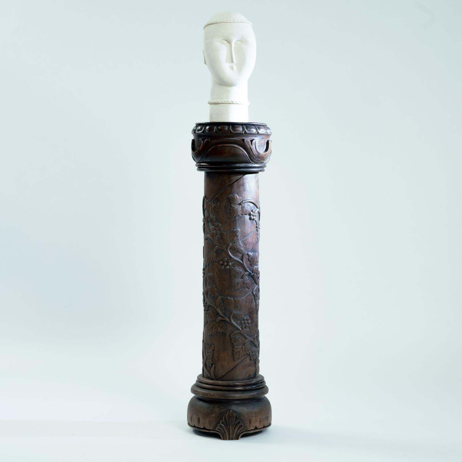 Pedestal Plantstand, Mahogany, Handcarved Grapevine Motive, Wood, 1950s photo Home Decor