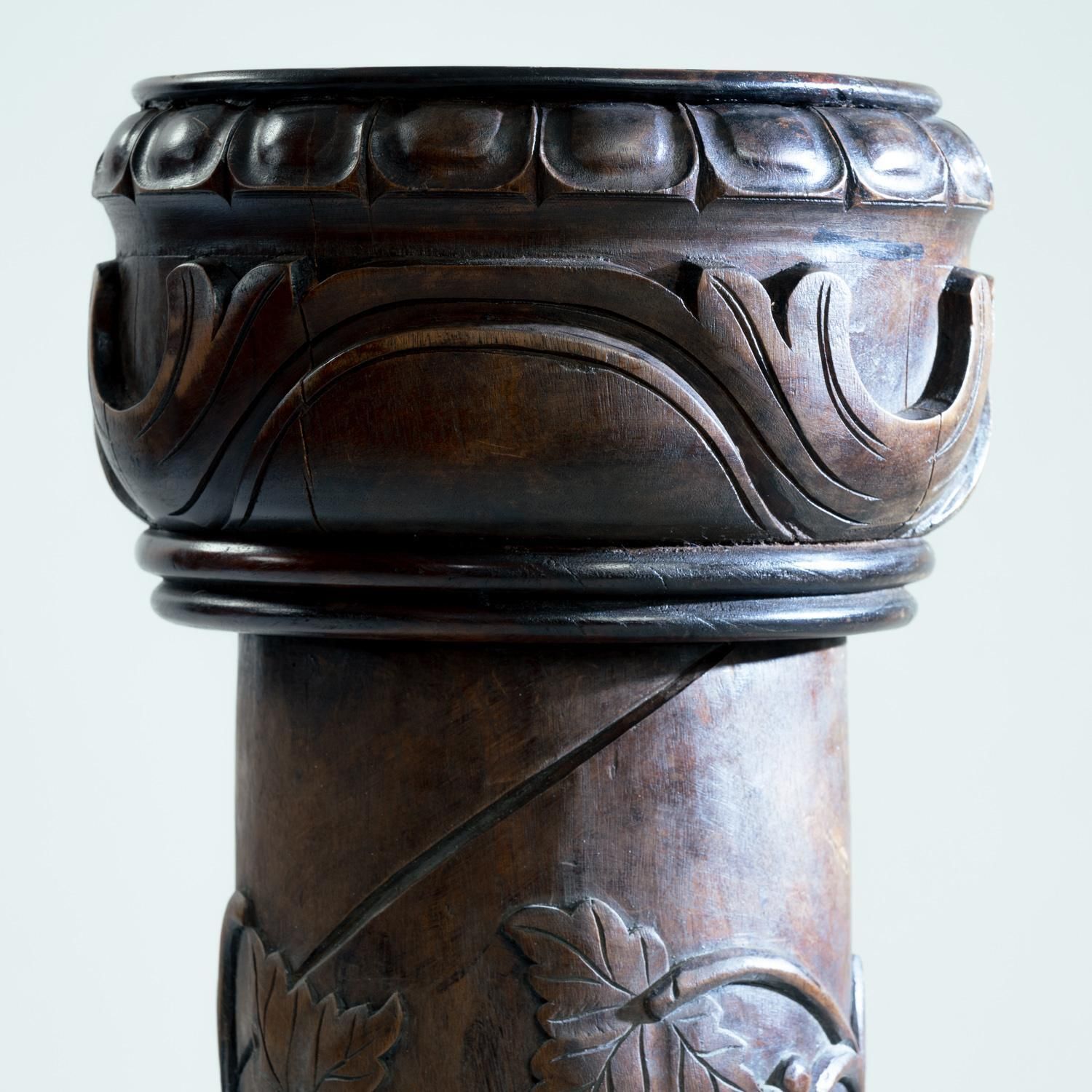 Pedestal Plantstand, Mahogany, Handcarved Grapevine Motive, Wood, 1950s photo 2921.0