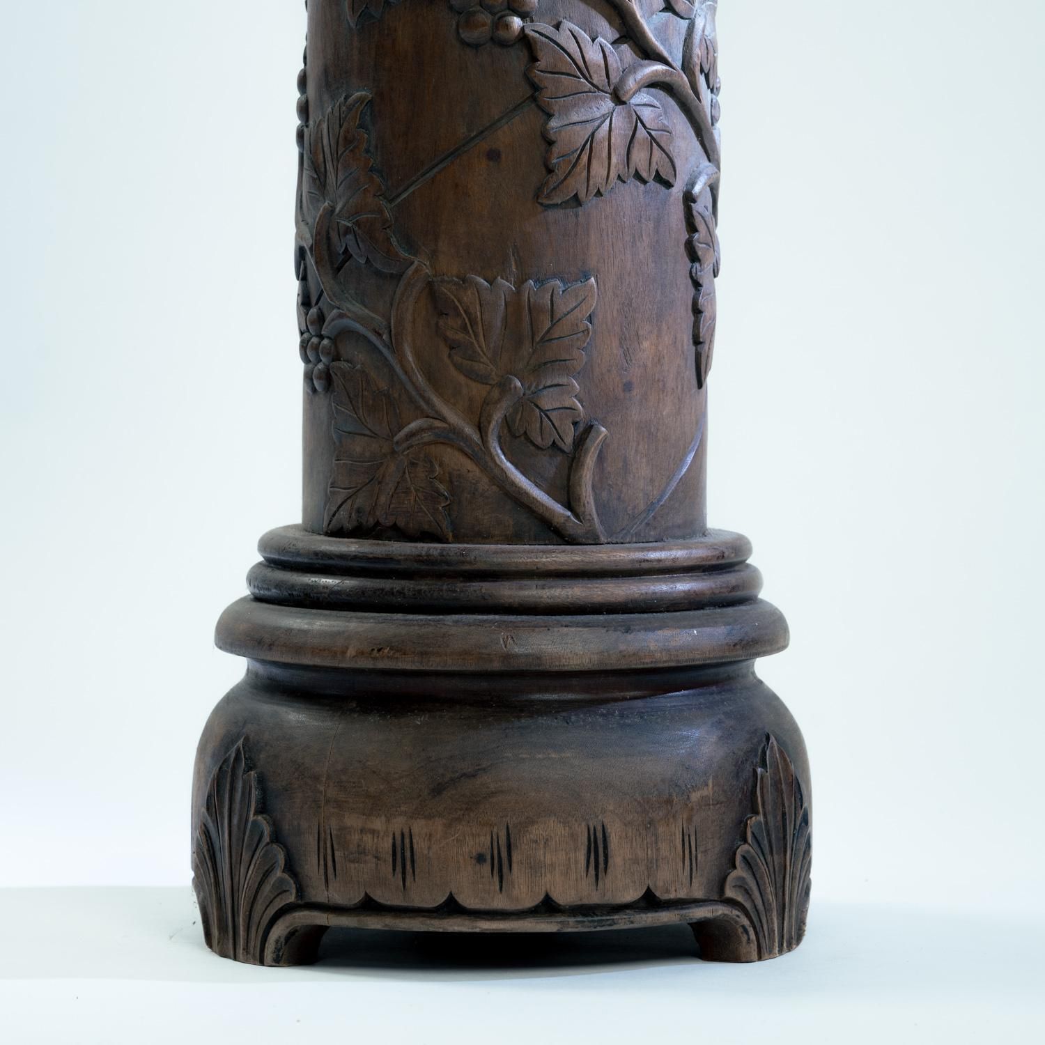 Pedestal Plantstand, Mahogany, Handcarved Grapevine Motive, Wood, 1950s photo buy
